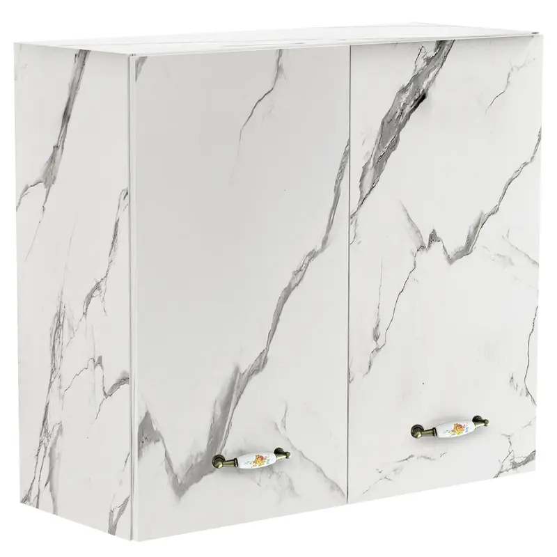 Mobile Cucina Pensile 2Ante Componibile in Legno Colore Bianco Marmo 80x32 H72cm