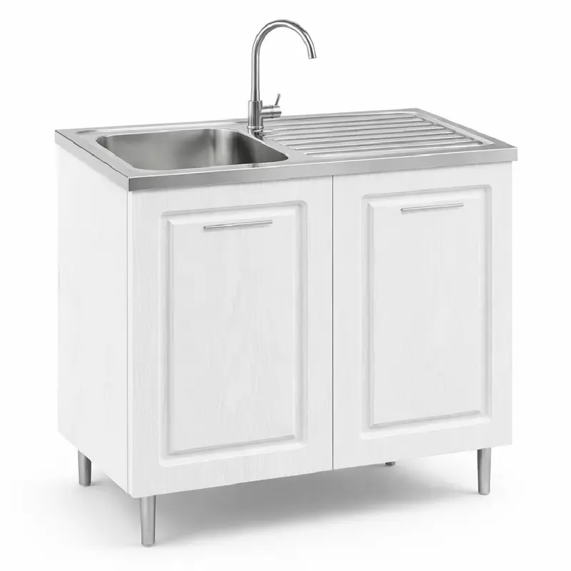 Mobile Cucina Sottolavello Componibile in Legno Bianco Frass. Classico 2 Ante 80cm