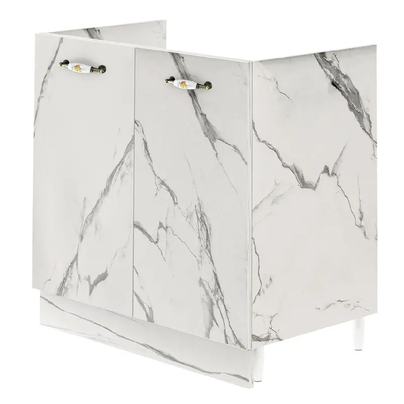 Mobile Cucina Sottolavello Componibile in Legno Colore Bianco Marmo 2 Ante 80cm