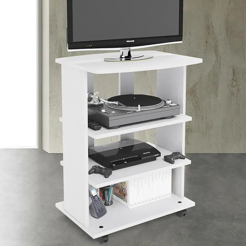 Mobile Multiuso in Legno Nobilitato 3 Ripiani e 4 Ruote Bianco 60x45 H80cm