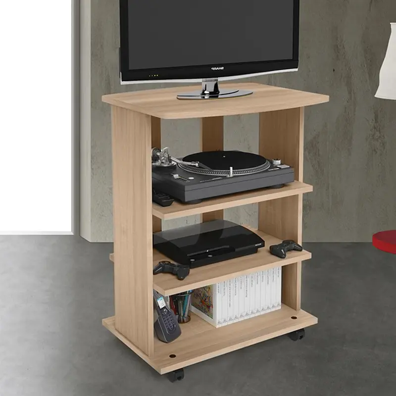 Mobile Multiuso in Legno Nobilitato 3 Ripiani e 4 Ruote Quercia 60x45 H80cm