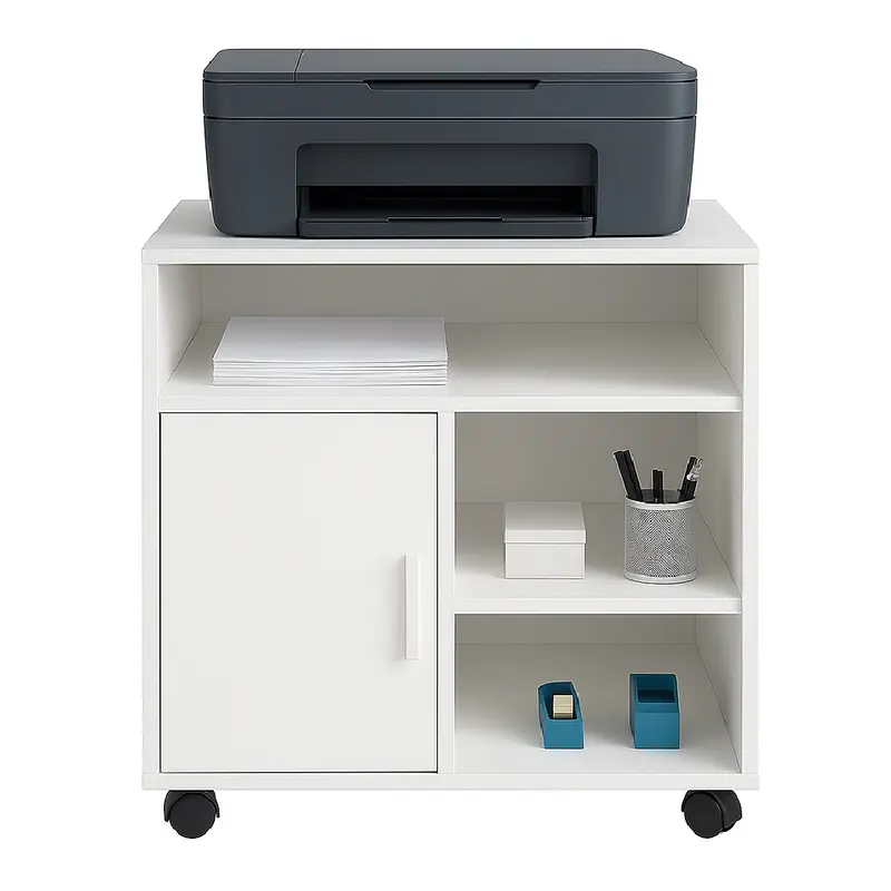 Mobile Porta stampante bianco con anta e ripiani 60x50x65 cm mobiletto ufficio