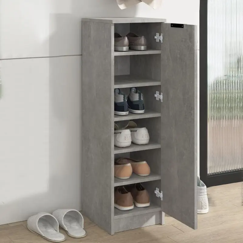 Mobile Scarpiera 6 Ripiani in Legno MDF 30x35 H 100 cm Multiuso Cemento Moderno