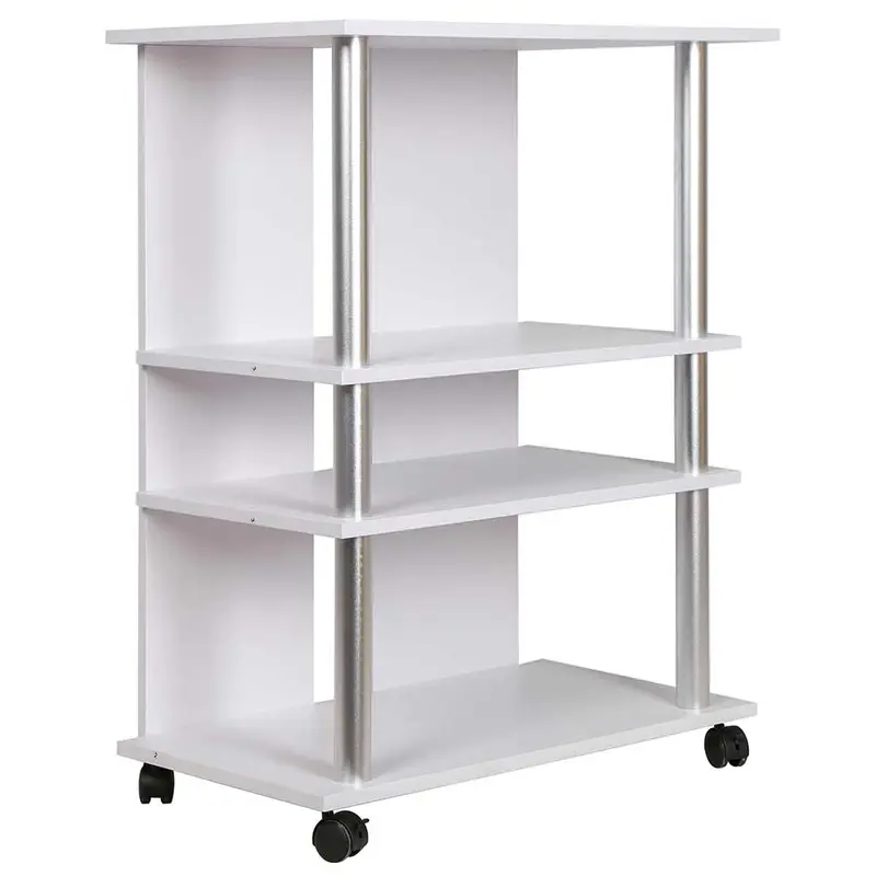 Mobile TV in Legno con 4Ruote e 3 Ripiani Carrello Porta Televisore Moderno Bianco
