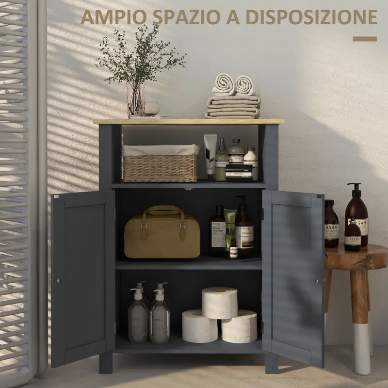 Mobiletto Bagno 3Ripiani in MDF con Ripiano Interno Regolabile, 60x30x80.5cm Grigio