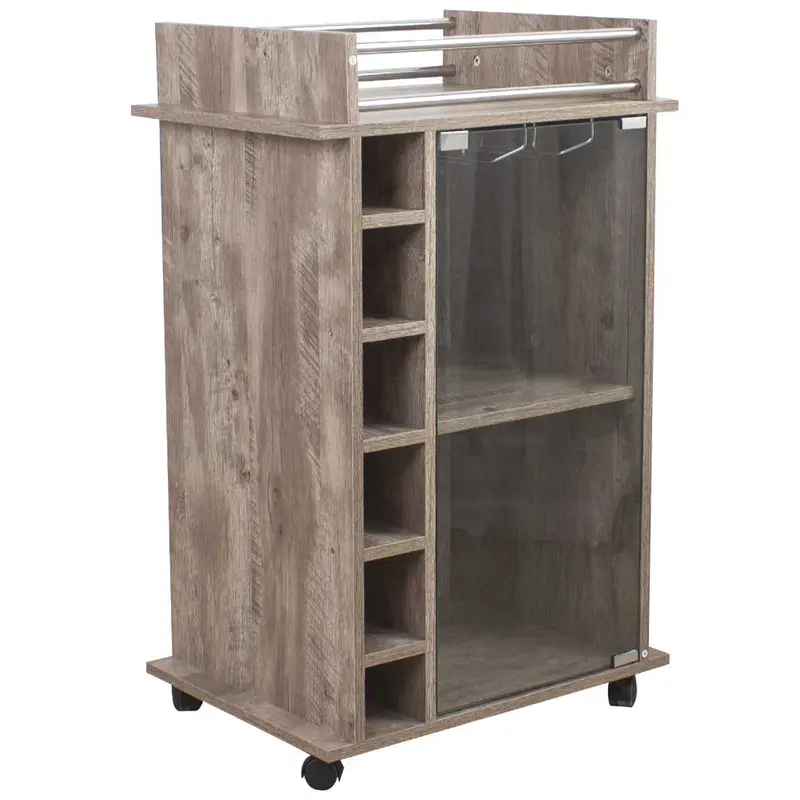 Mobiletto Bar Porta Bottiglie Legno Mdf 6 Vani 3Ripiani Porta Calici Taupe
