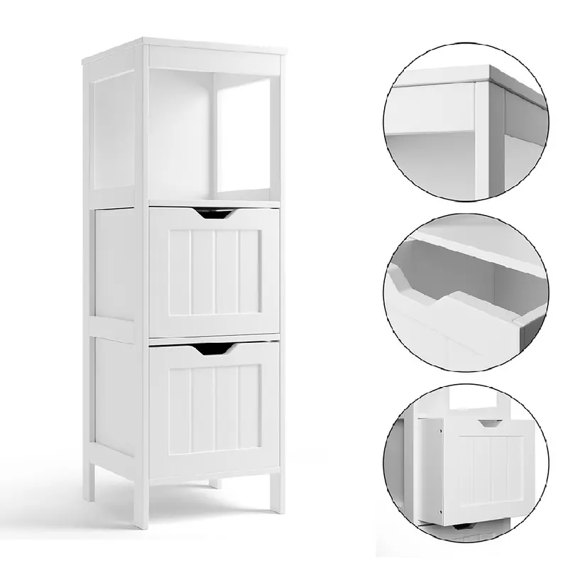 Mobiletto Colonna da Bagno in Legno MDF Bianco 2 Cassetti 30x30 H89cm Salvaspazio