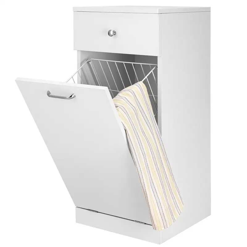 Mobiletto da Bagno 1Cassetto 1Portabiancheria Integrato 35x35 H 78cm Legno Bianco