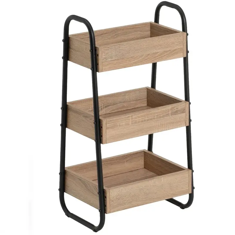 Mobiletto Portatutto Multiuso 3 ripiani Scaffalatura in Legno 41x30x77cm Salvaspazio
