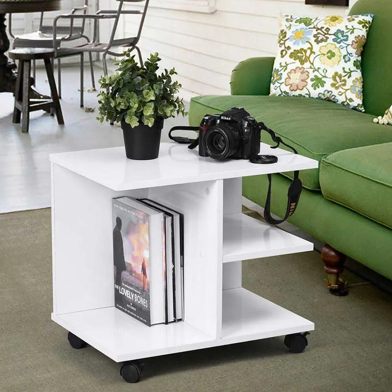 Mobiletto Tavolino Multiuso Design Moderno 4Ripiani 50x35H42cm Salvaspazio Bianco