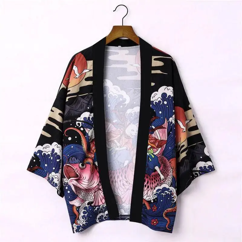 National Style Creative Kimono Cloak Printed Casual Jacket Haori Shirt