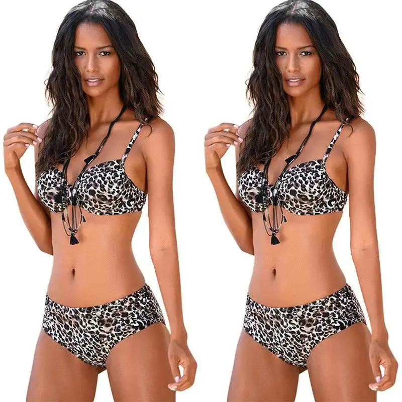 New Bikini Sexy Leopard Print High Waist Swimwear Swimsuit Two-piece Underwire Bikini