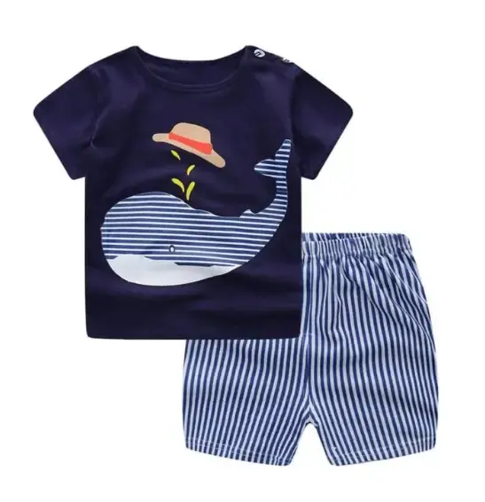 New children's summer children's clothing short-sleeved suit cotton boy girls small children cartoon summer two-piece