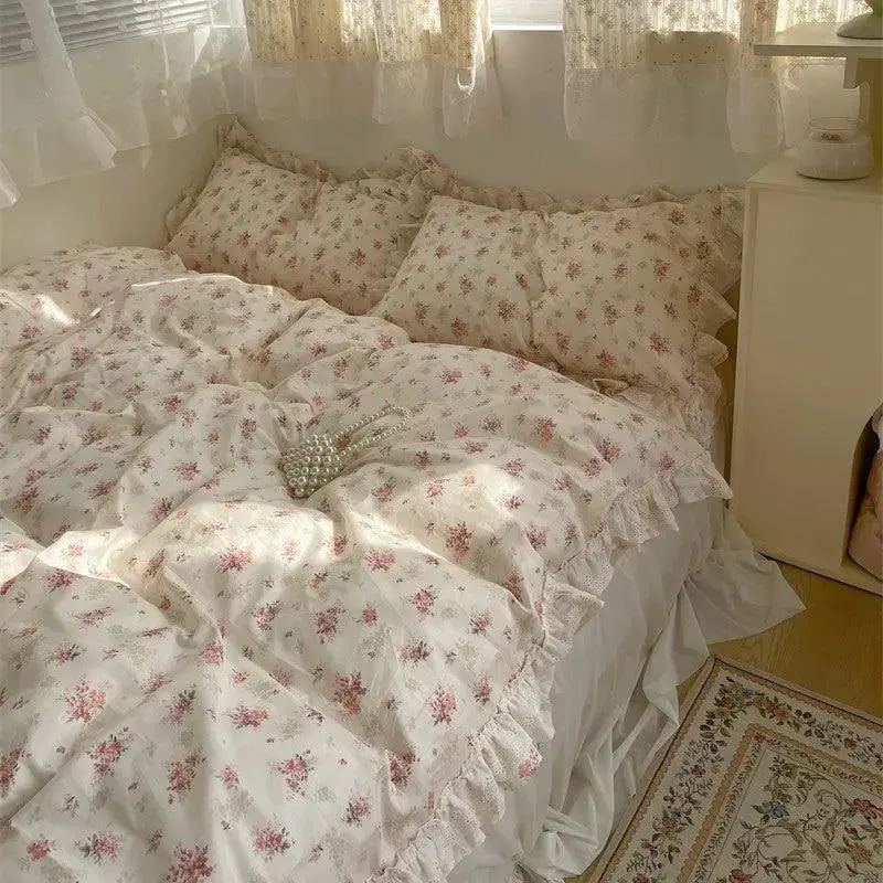 New Fragmented Flower All Cotton Four Piece Lace Pure Bed Sheet Quilt Cover Bed Skirt Bedclothes