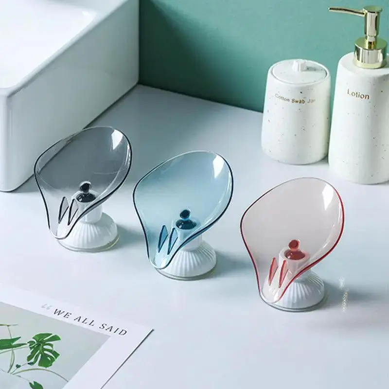 New Leaf Shape Soap Holder Soap Dish For Bathroom Quick Drain Large Suction Cup Fixed Firmly Bathroom Storage Rack Soap Container