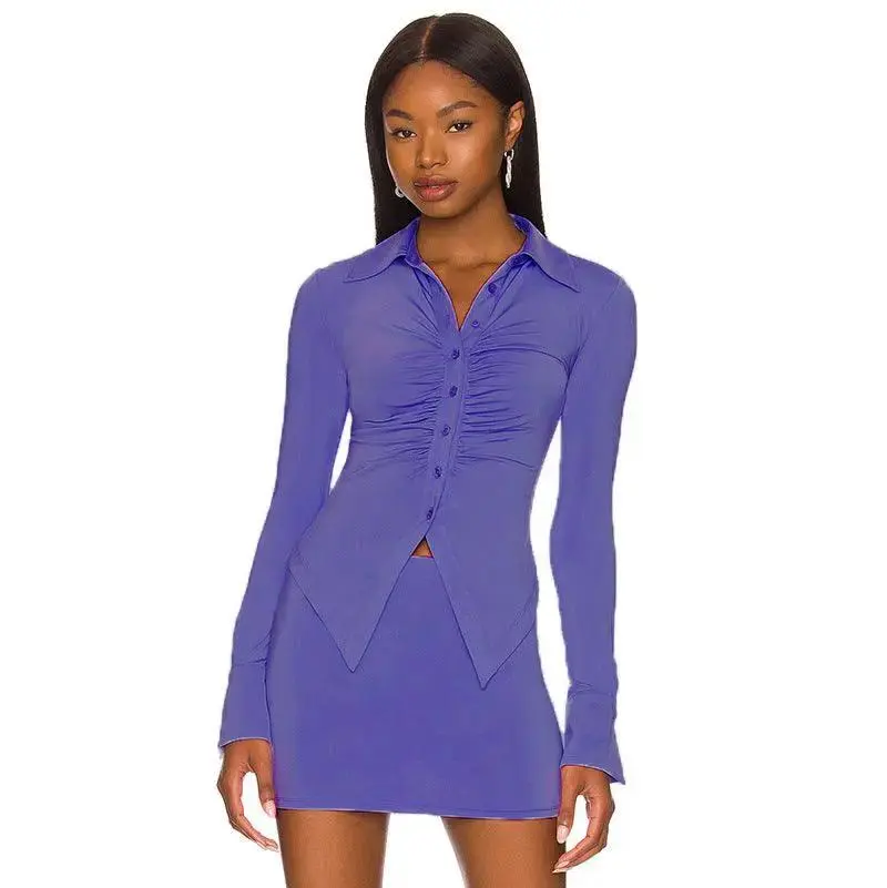New Long-sleeved Cardigan Loose Pleated Skirt Suit