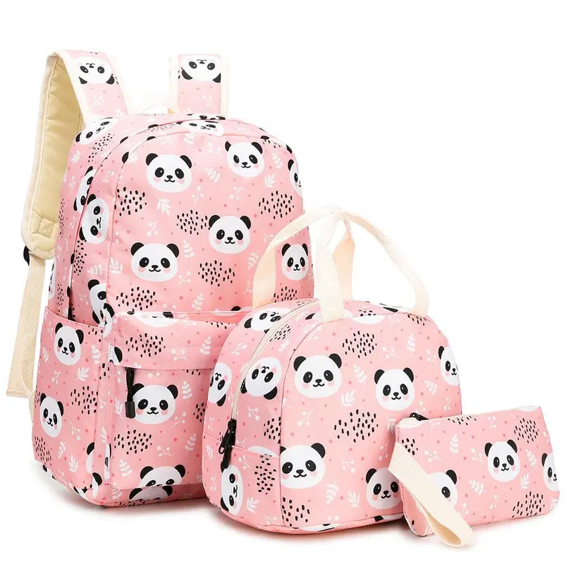 New Panda Three-piece Set Primary School School Bag Children's Meal Bag Pen Bag