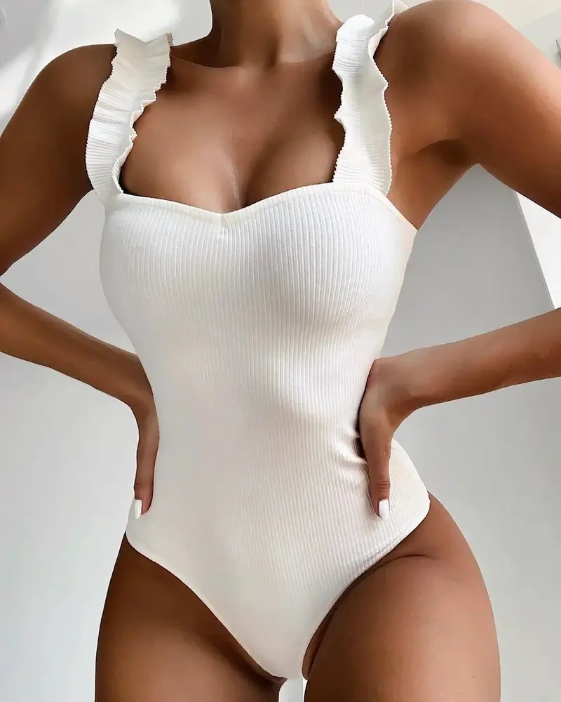New Sexy One Piece Swimsuit Women Ruffle Swimwear Bodysuit Swimsuit Push Up Monokini Solid Bathing Suits Summer Beach Wear
