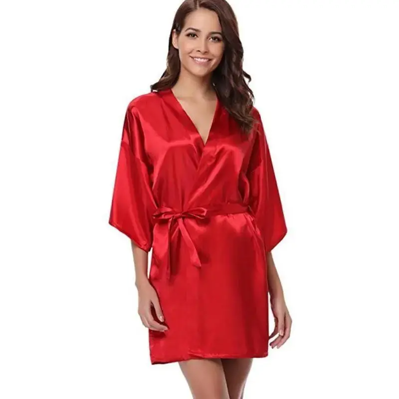New Silk Kimono Robe Bathrobe Women Silk Bridesmaid Robes Sexy Navy Blue Robes Satin Robe Ladies Dressing Gowns