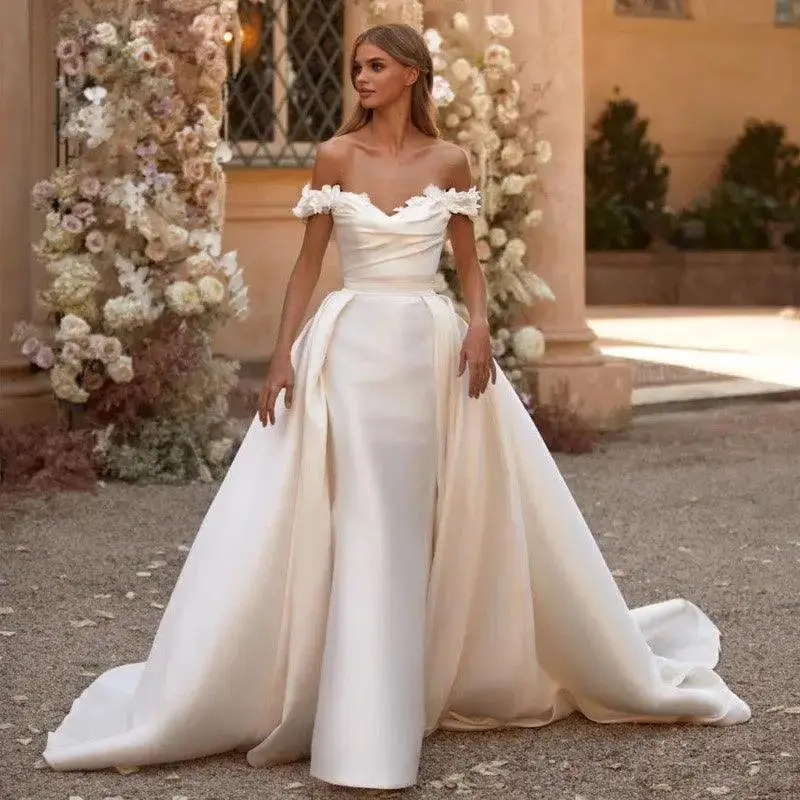 New Wedding Dresses Mermaid Bride Dress With Detachable Train