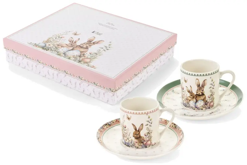 Nuvole di Stoffa Set 6 Tazzine di pasqua in porcellana con piattino "Rabbit PePen" 180 ml
