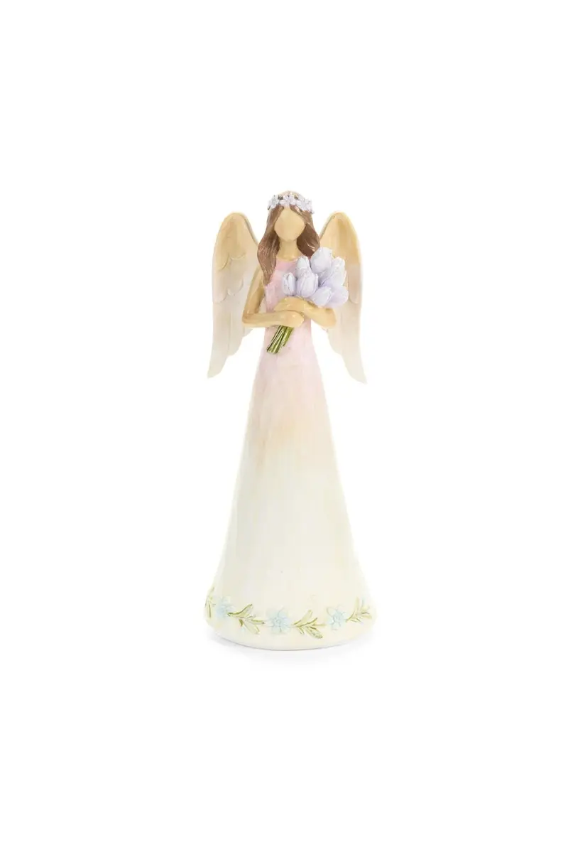 Nuvole di Stoffa Statuina Angelo in resina "Fiorirà" H21.5 cm 3 varianti(1 unità)
