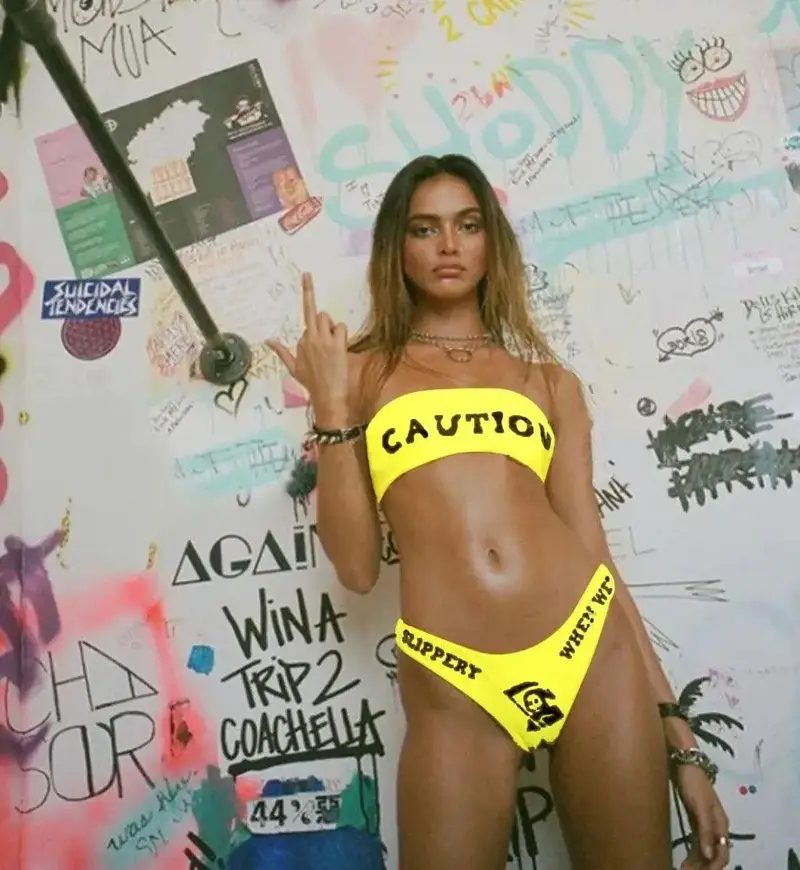 Offset Printing Curve Skeleton Bra Swimsuit Female