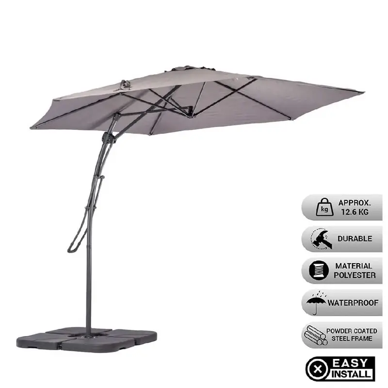 Ombrellone da Giardino Sistema Apri&Chiudi Decentrato 3 mt Impermeabile Grigio Airvent