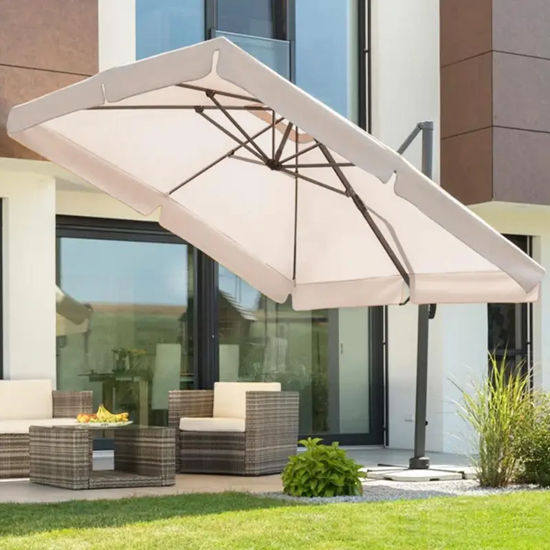 Ombrellone Giardino Decentrato 2.5x2.5MT Alluminio Inclinabile Girevole Airvent Ecrù