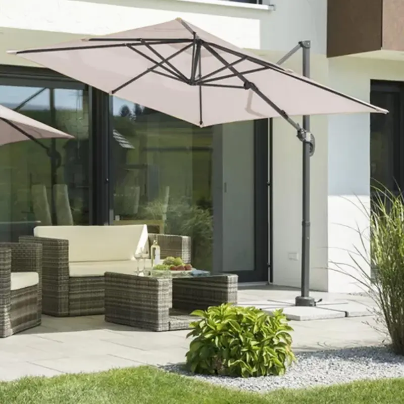Ombrellone Giardino Decentrato 3x3 MT Alluminio Inclinabile Girevole Ecrù
