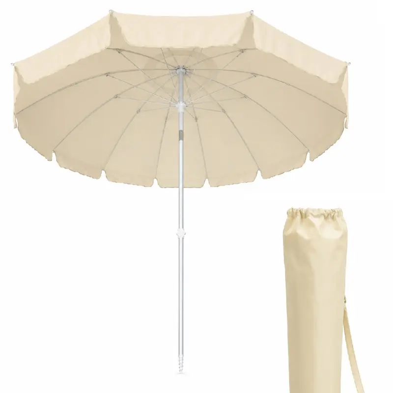 Ombrellone Mare Spiaggia 200 cm 12 Stecche Antivento Alluminio UV50+ Inclinabile Custodia