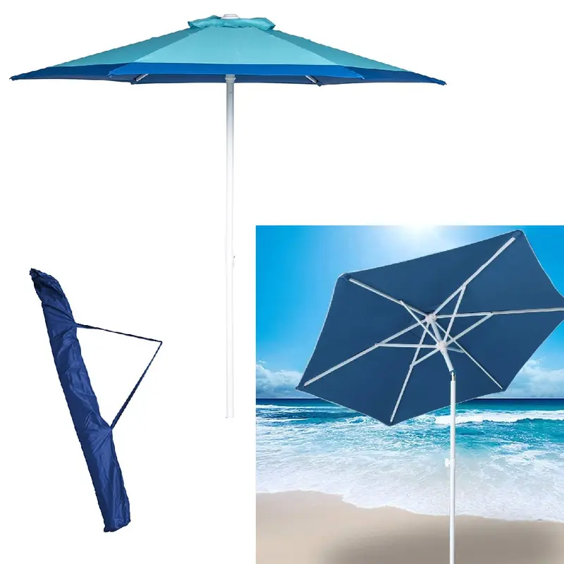 Ombrellone Mare Spiaggia Giardino Acciaio Grande 220cm con Custodia Azzurro Blu