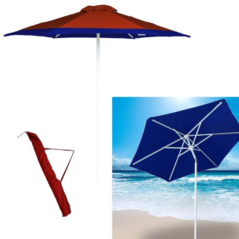 Ombrellone Mare Spiaggia Giardino Acciaio Grande 220cm con Custodia Rosso Blu