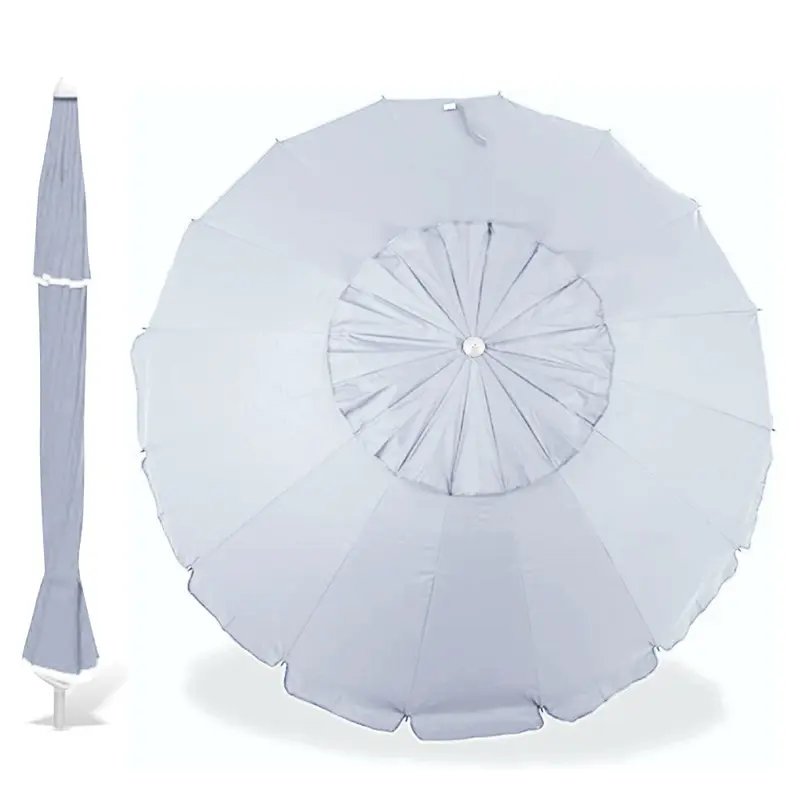 Ombrellone Spiaggia Antivento 16 stecche in fibra di vetro Struttura Alluminio Anti UV 220 Grigio