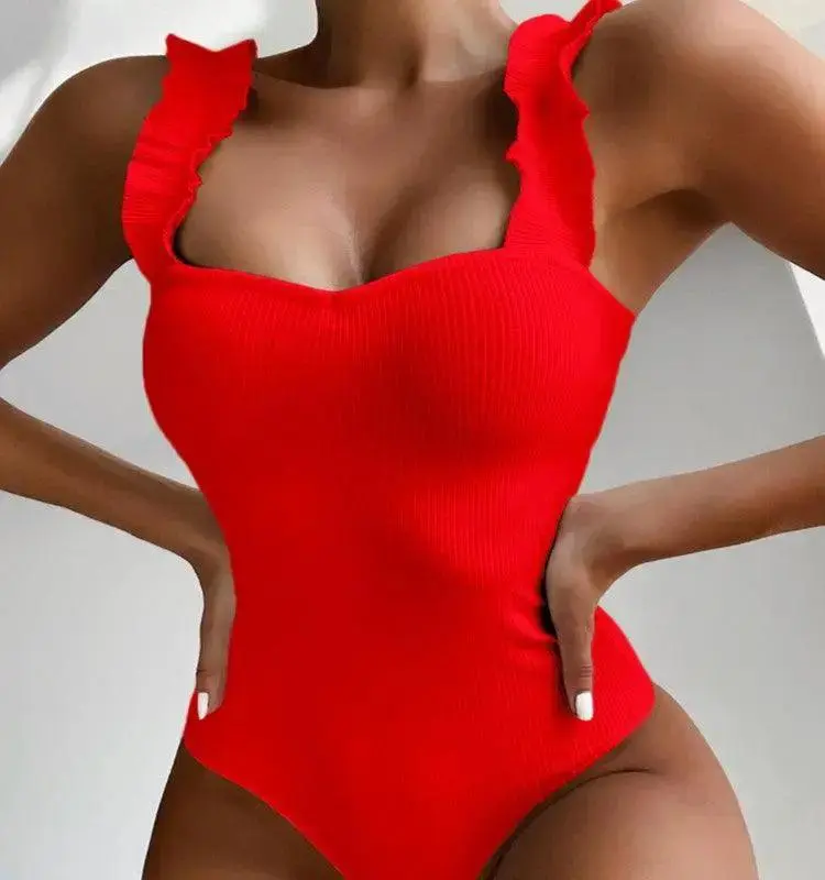 One-piece Fungus Shoulder Strap Swimsuit Ladies Thread Fabric Swimwear