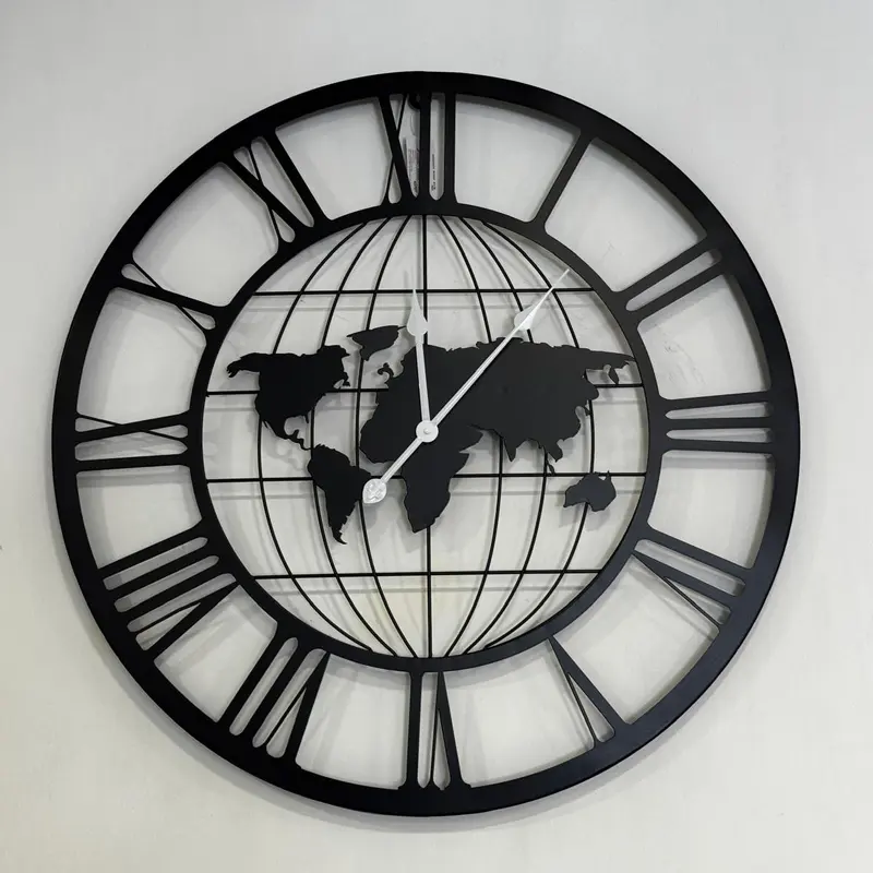 Orologio da Parete Mappamondo in Metallo Nero 80 cm