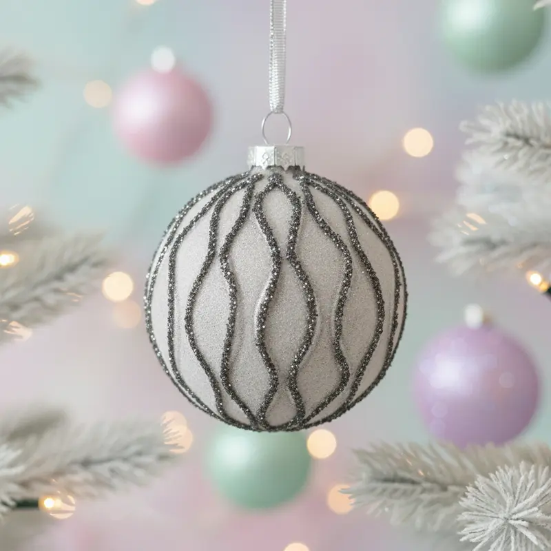 Pallina di Natale in Vetro Effetto Vintage Ø 8 cm – Grigio Chiaro e Grigio Scuro Made in Italy