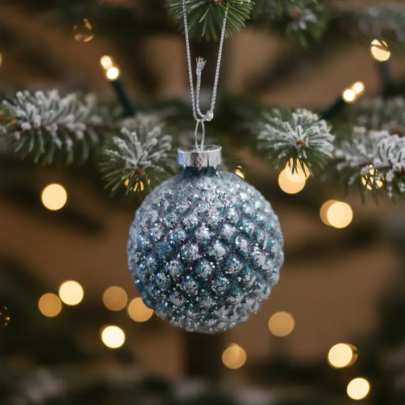 Pallina di Vetro Decorata a Mano per Albero di Natale – Verde/Argento e Blu/Argento Ø 8 cm