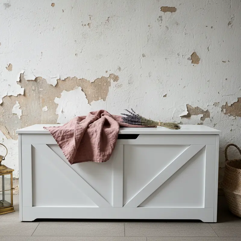 Panca Contenitore Shabby Vintage Bianca
