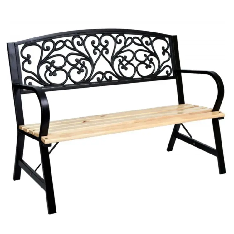 Panca da Giardino, Legno e Ferro Battuto Panchina Esterno 56 x 120 H 87 cm