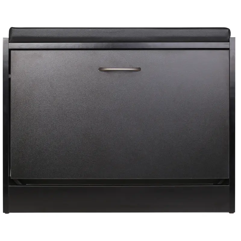 Panca Scarpiera 1 Anta 60x30 H 48 cm 3 vani Seduta in Pelle Ecologica Nero