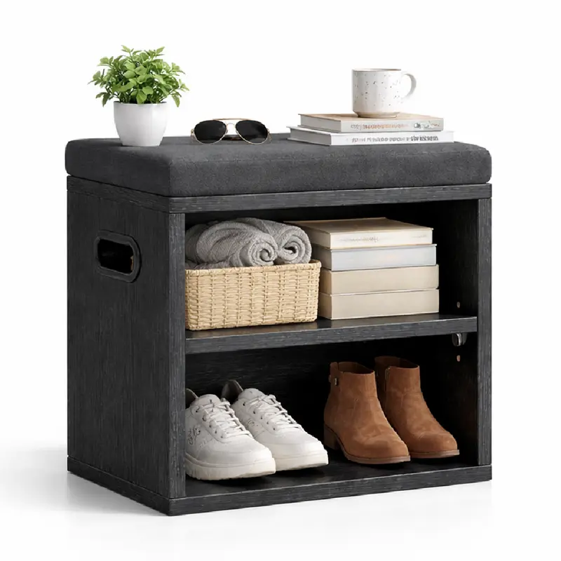 Panca Scarpiera Ingresso con Cuscino Imbottito Salvaspazio 44x30x40cm Nero
