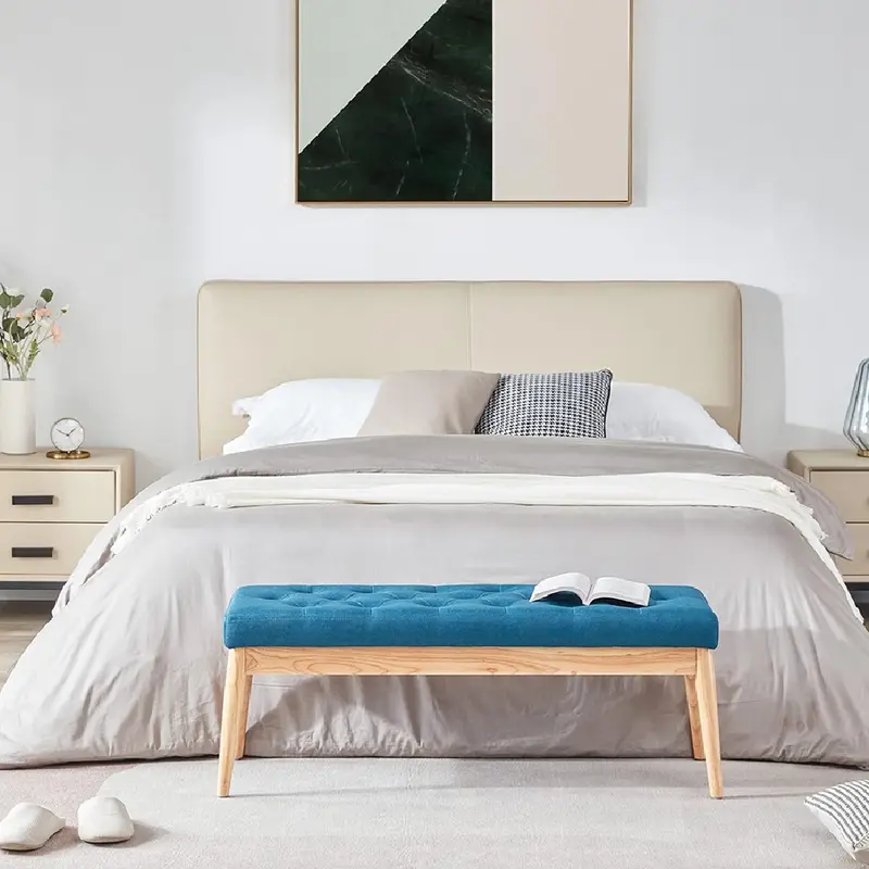 Panchina Hotel Legno e Tessuto Chester 108x40cm Ingresso Camera da Letto Blu