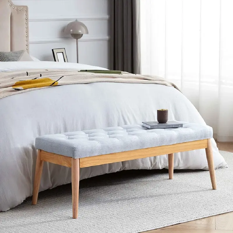 Panchina Hotel Legno e Tessuto Chester 108x40cm Ingresso Camera da Letto Grigio