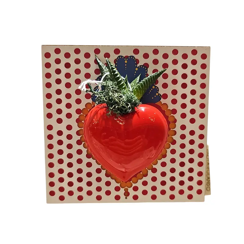 Paola Rolando Pianta grassa in cuore su quadro pois magenta 13.5×14 cm 2 varianti(1pz)