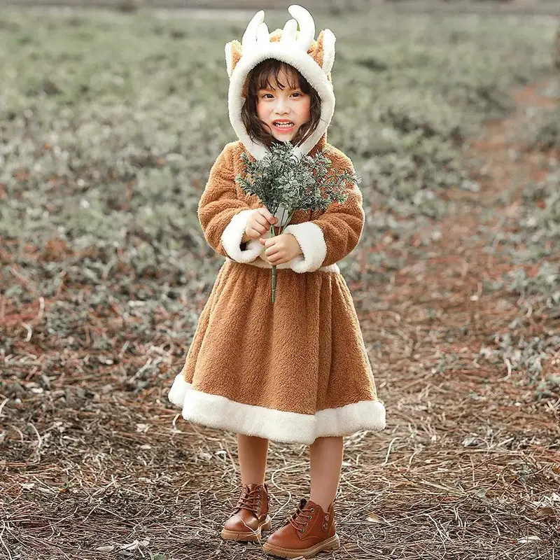 Parent-child Animal Costume Christmas Elk Skirt Play Coral Fleece Home Parent-child Outfit
