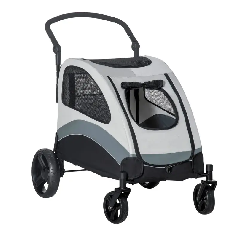 Passeggino per Cani Taglia Media 4 Ruote con Borsa 107x67x102cm Grigio