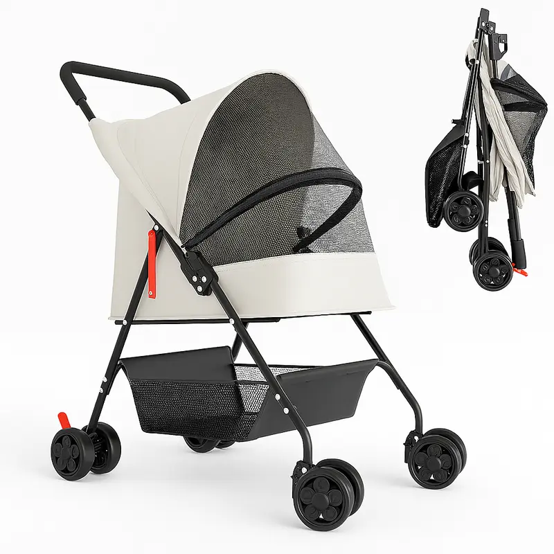 Passeggino Pieghevole per Cani e Gatti con Cappottina Max 15kg Animali Domestici Grigio