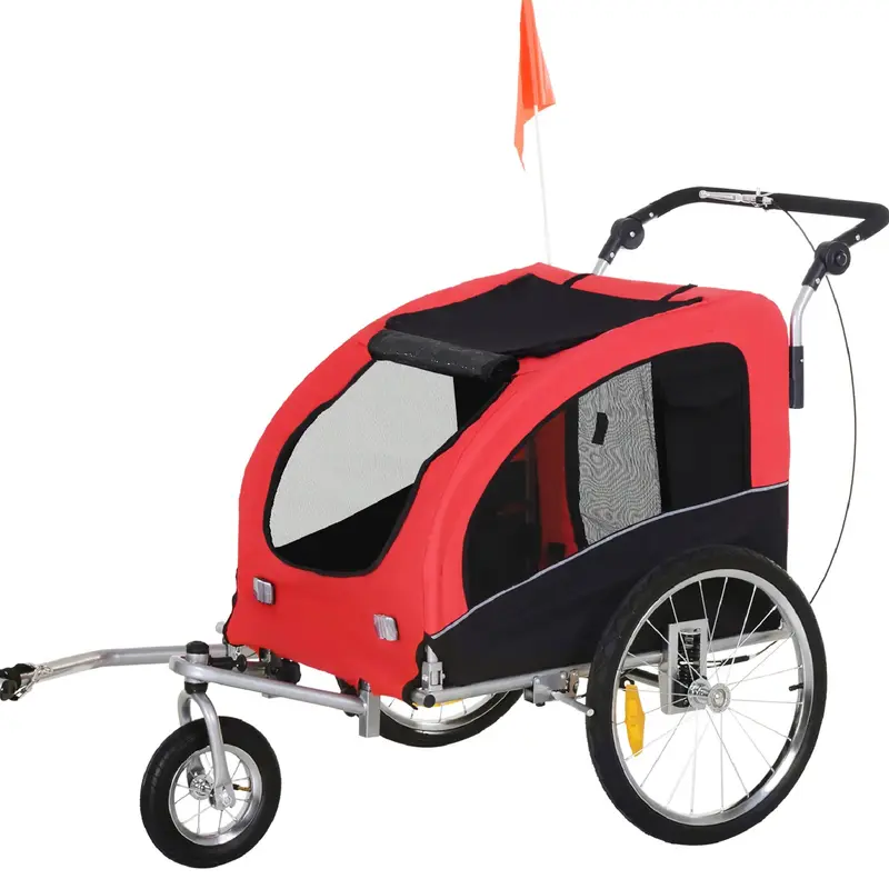 Passeggino Rimorchio Bici per Cani Taglia Media 2Ingressi Tetto Apribile 2in1