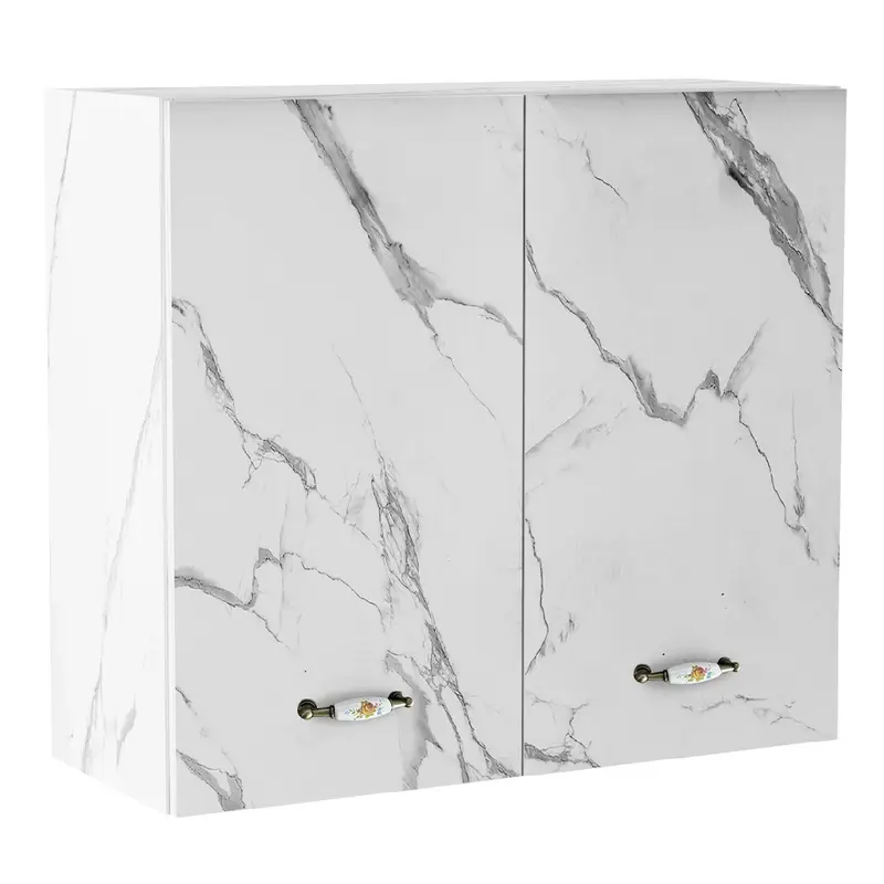Pensile da Cucina Scolapiatti Sistema Raccogli Gocce Mobile Colore Bianco Marmo 80cm